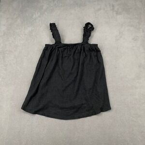 Wiholl Womens Black Babydoll Mesh Tank Top Ruched Straps Fairy Y2K Small NWT